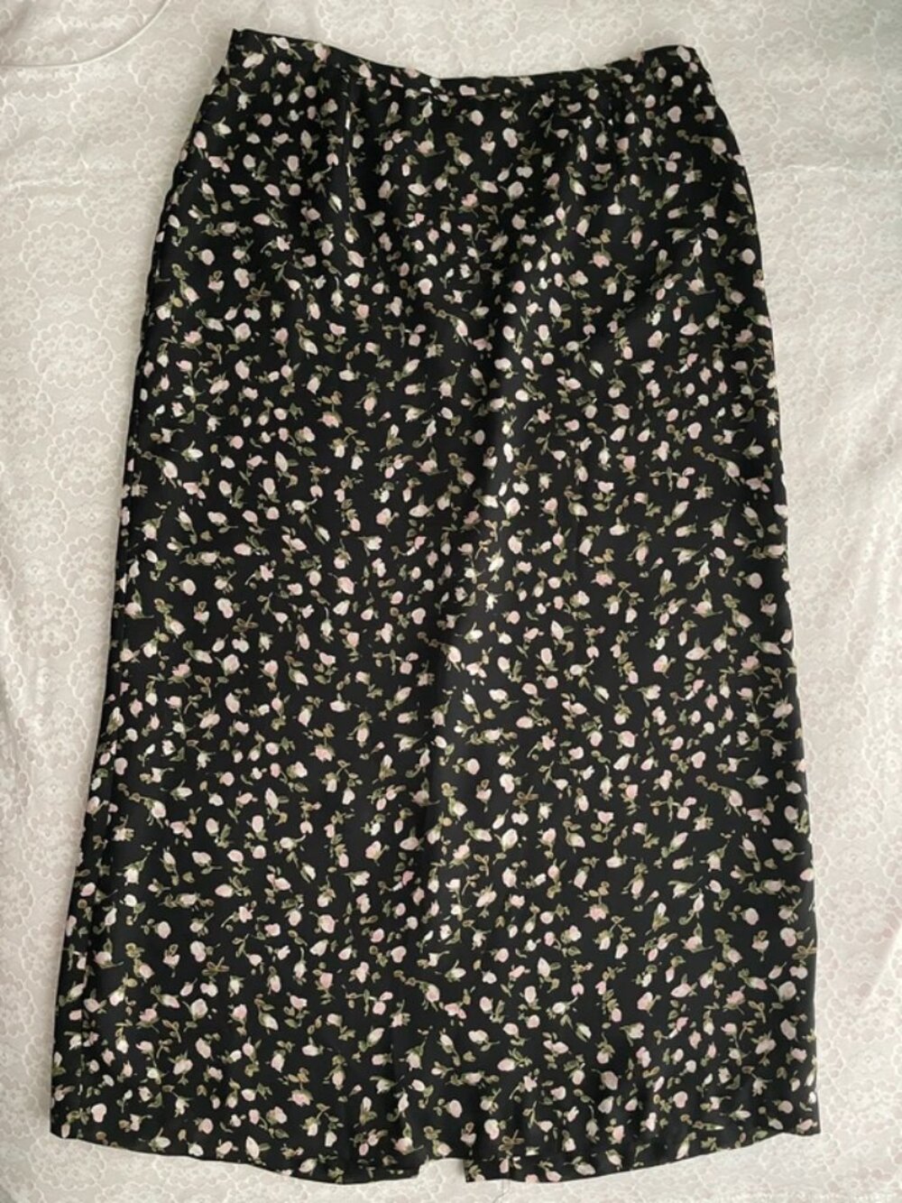black pink floral print maxi skirt